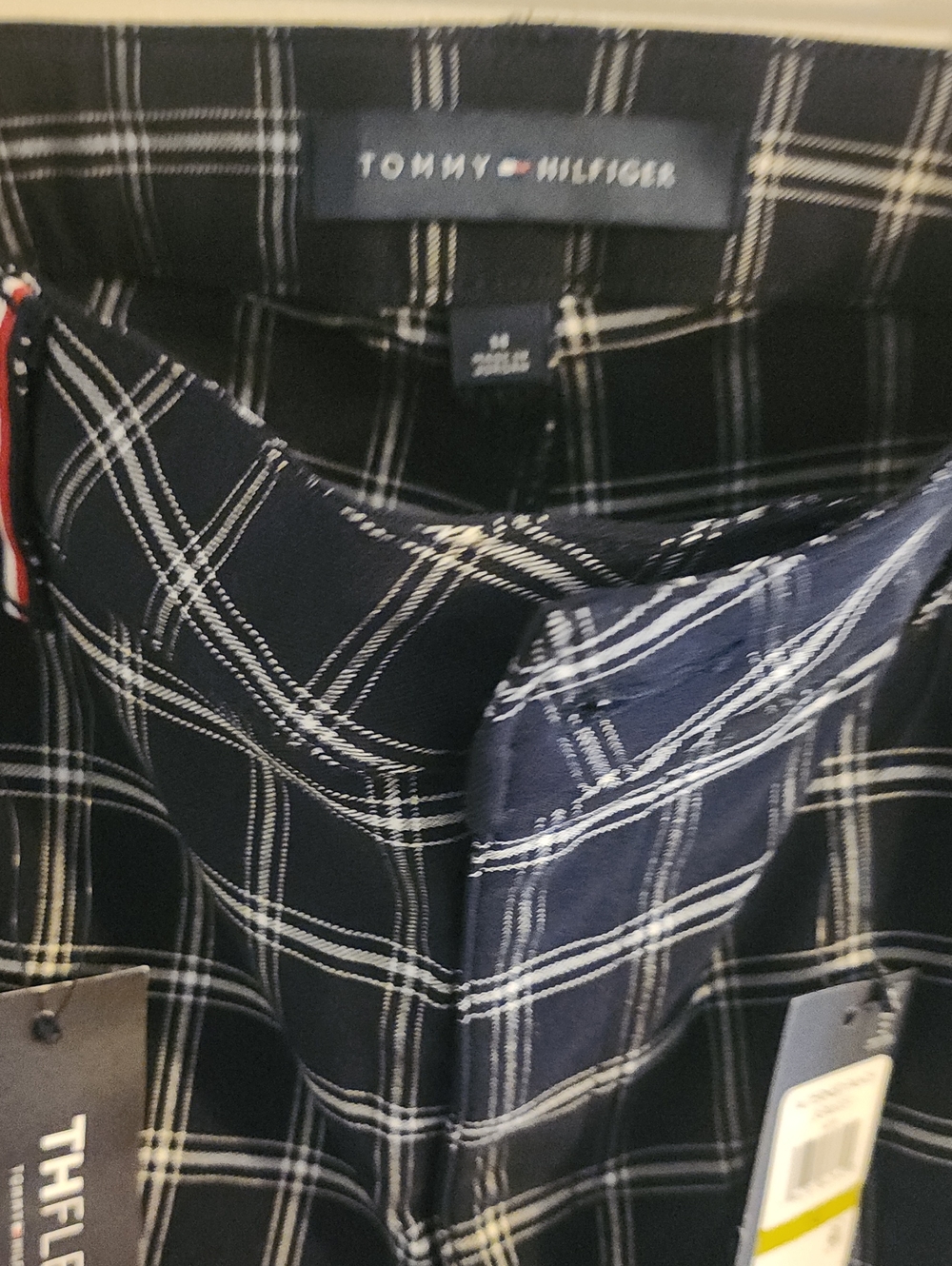 Tommy Hilfiger Womens Navy and White Plaid Stretch Pants